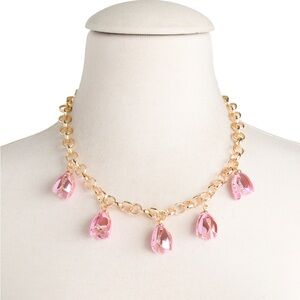 Betsey Johnson Elegant Gold Necklace with Pink Crystal Drops Rt Ts 💜 LS
